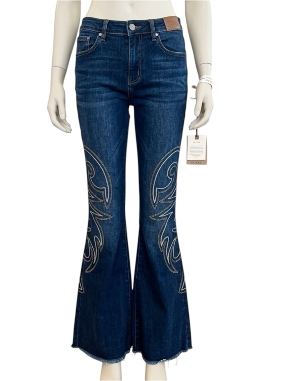 Shyanne Dark Blue Flared Jeans with Embroidered Detail Size 32 Bell bottom